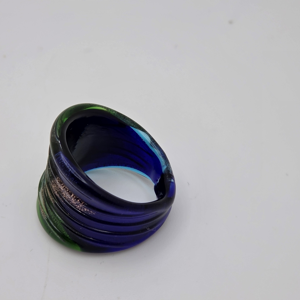 Murano Vibrant Green and Blue Ring #7 - Picture 5 of 5